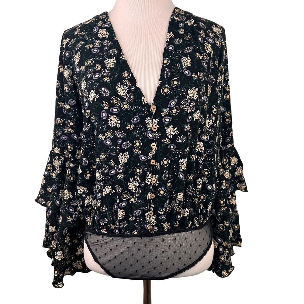 Free People Intimately She's Dainty Floral Bell Sleeve Bodysuit Size XS